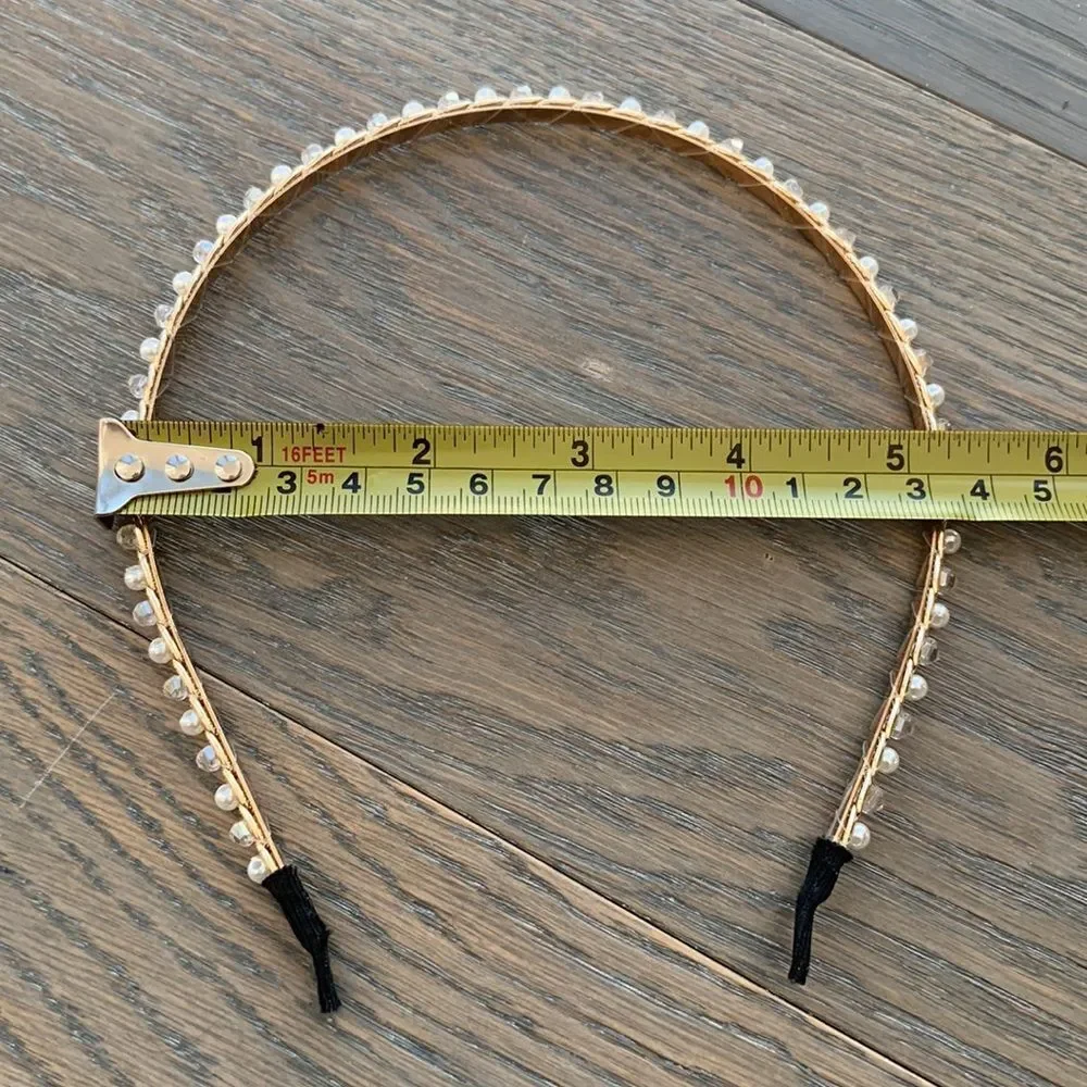 Thin Jeweled Headband with Pearls & Crystals - Dainty Golden Tone